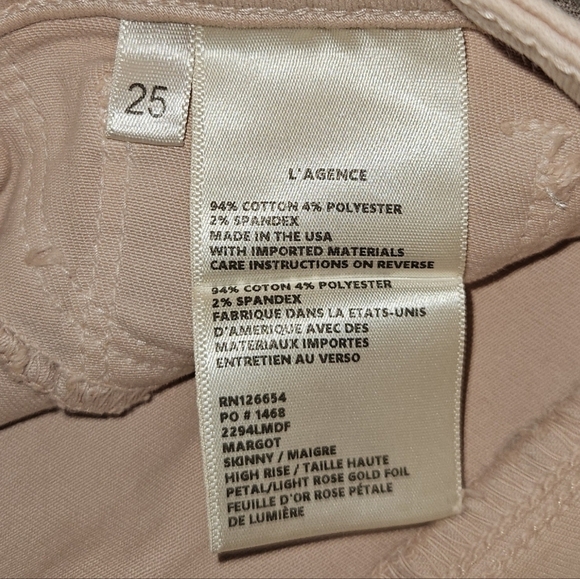 L'AGENCE Margot High-rise Petal Light Rose Gold Foil Ankle Skinny Jeans size 25 - Picture 11 of 11